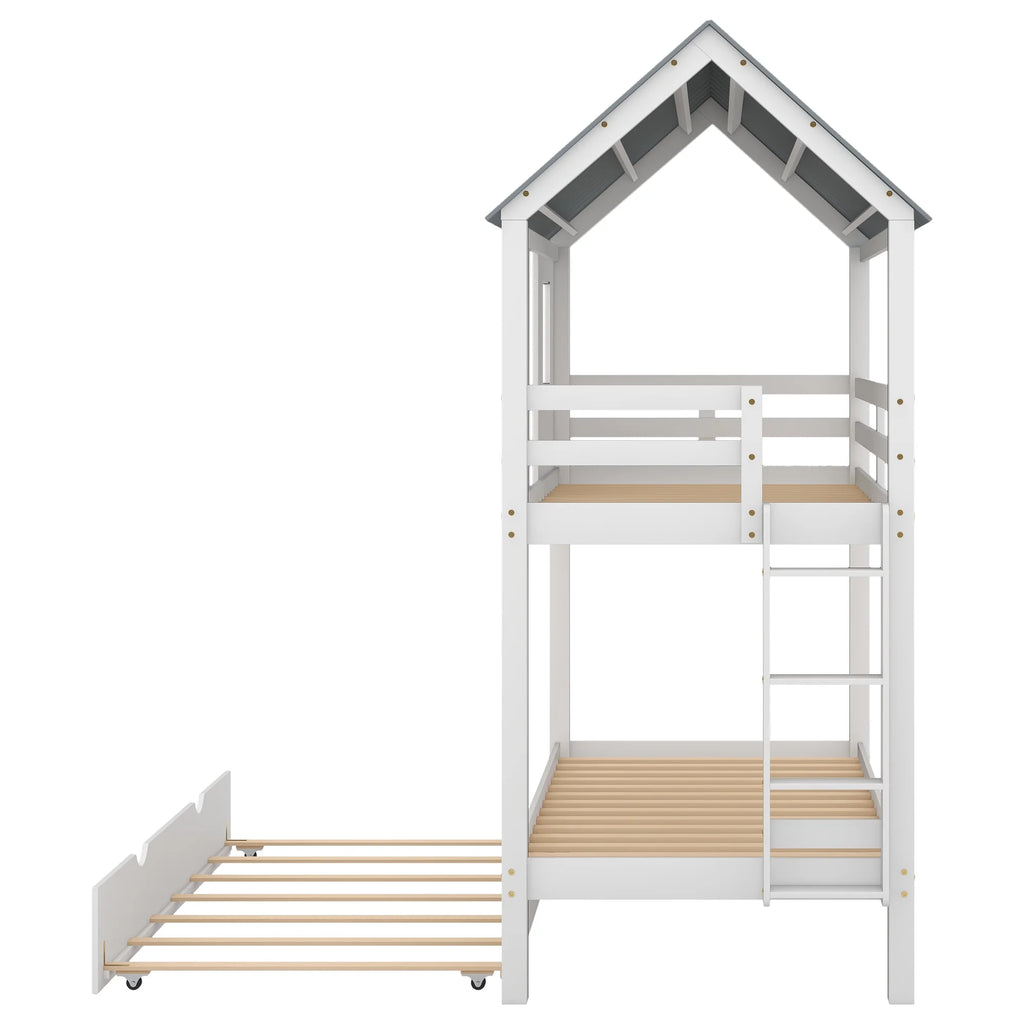 Twin Size House Bunk Bed with Trundle A980075