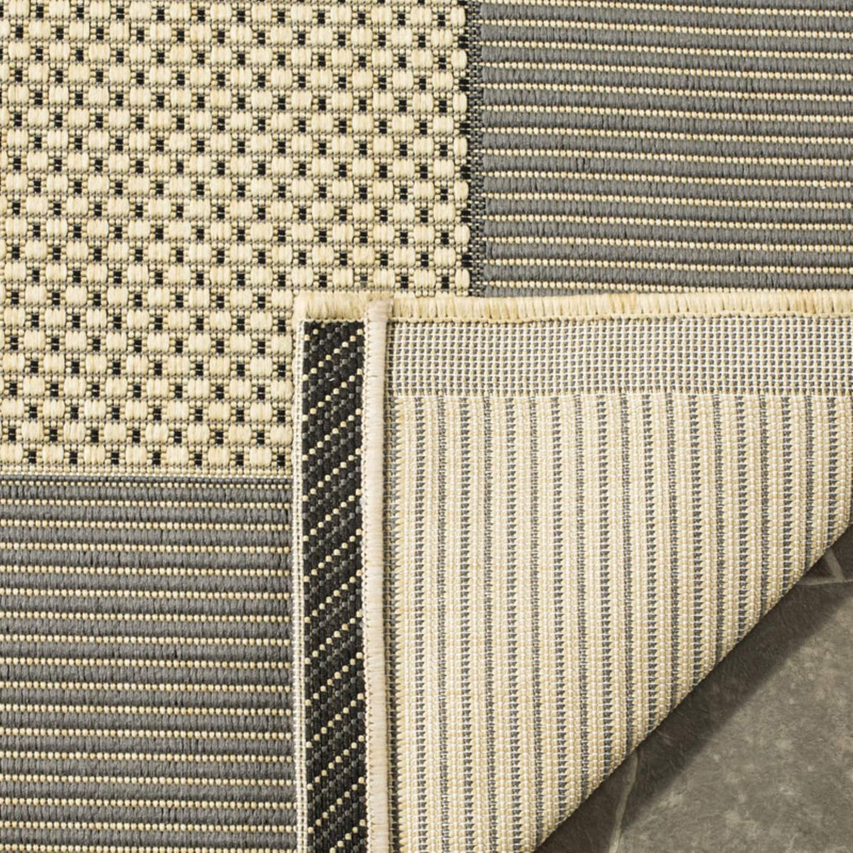 Natural/Gold Striped Border Indoor/Outdoor Area Rug W611