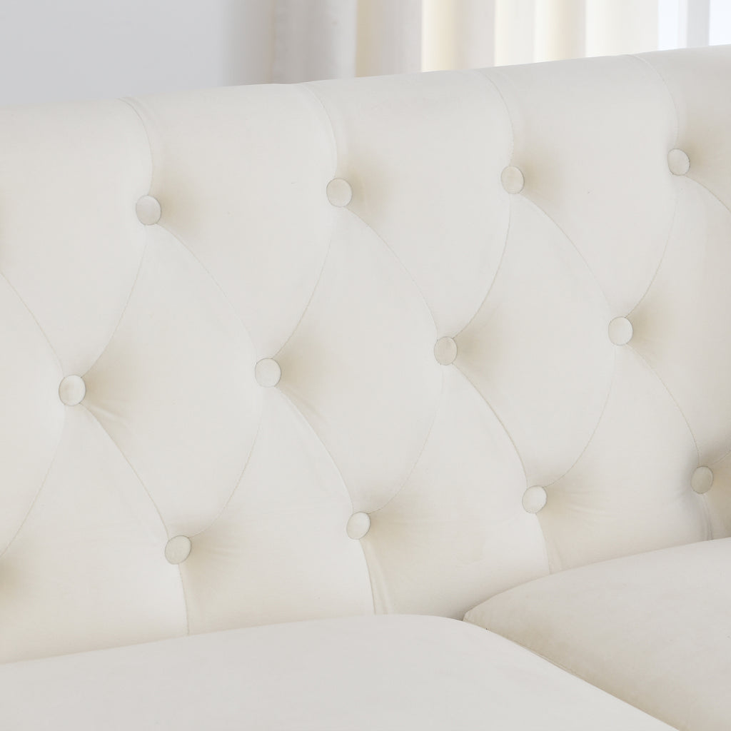 Beige Velvet 5-Seater Corner Sofa with 3 Cushions C83381