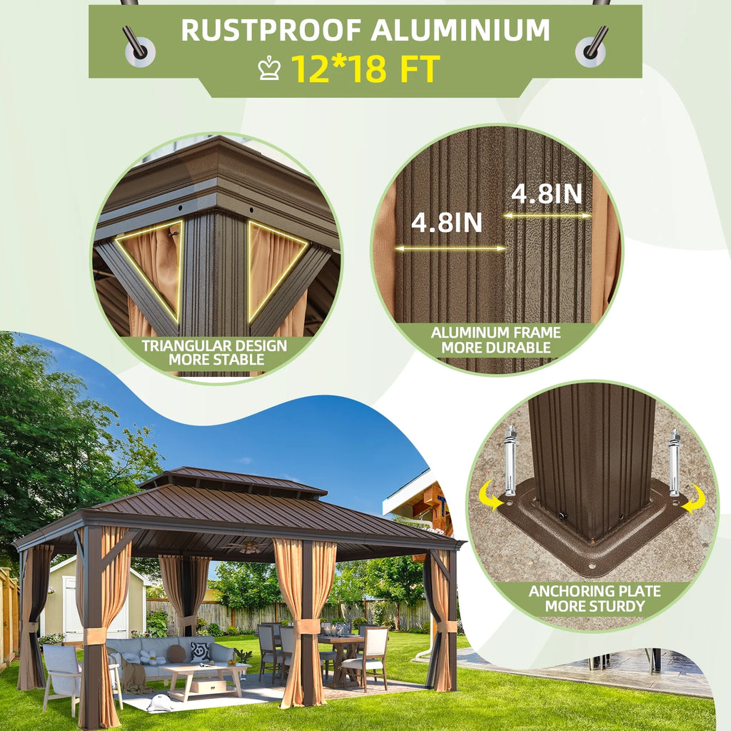 12' x 18' Hardtop Metal Double Roof Gazebo J873