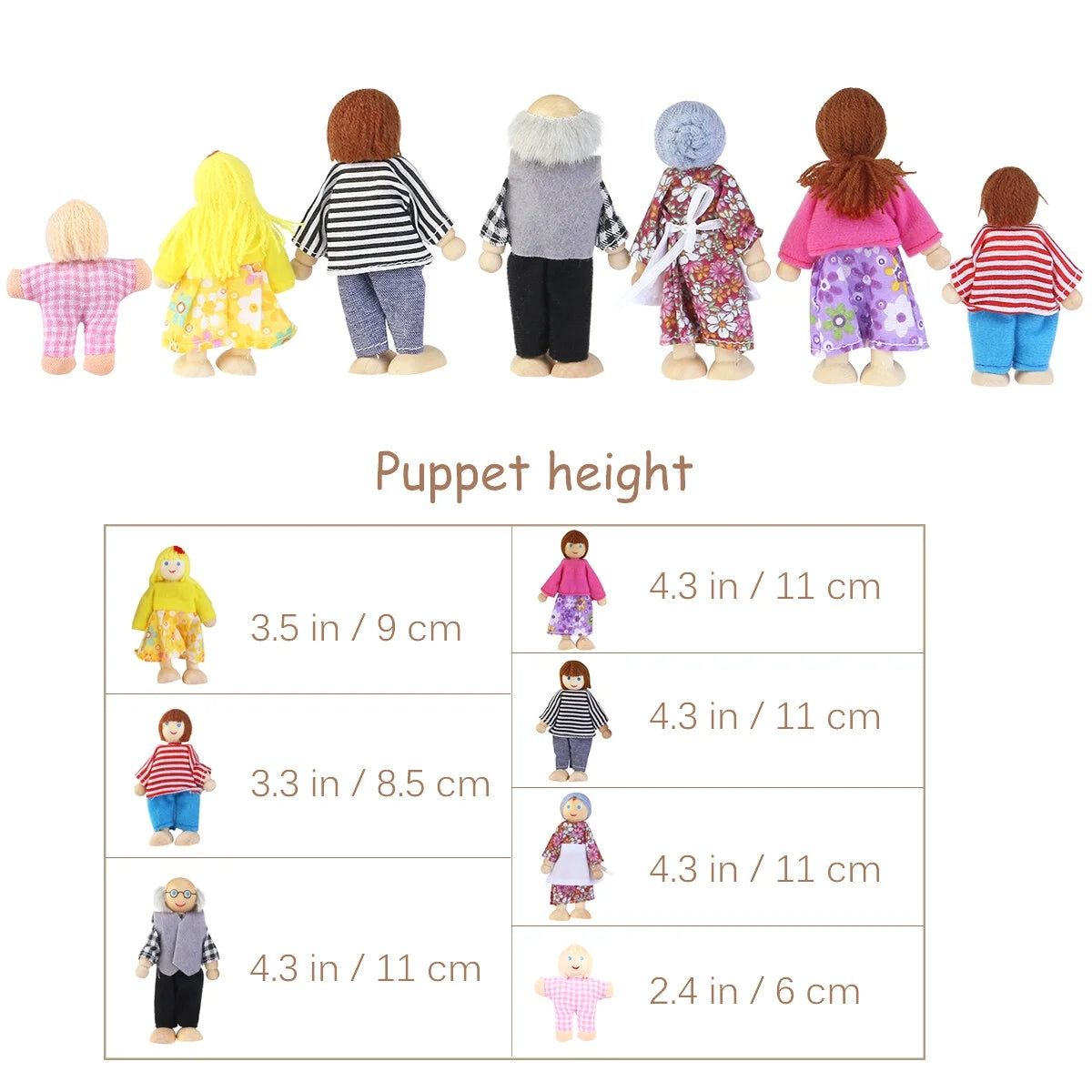 7 Pieces Wooden Dollhouse Family Set Mini People Figures D650