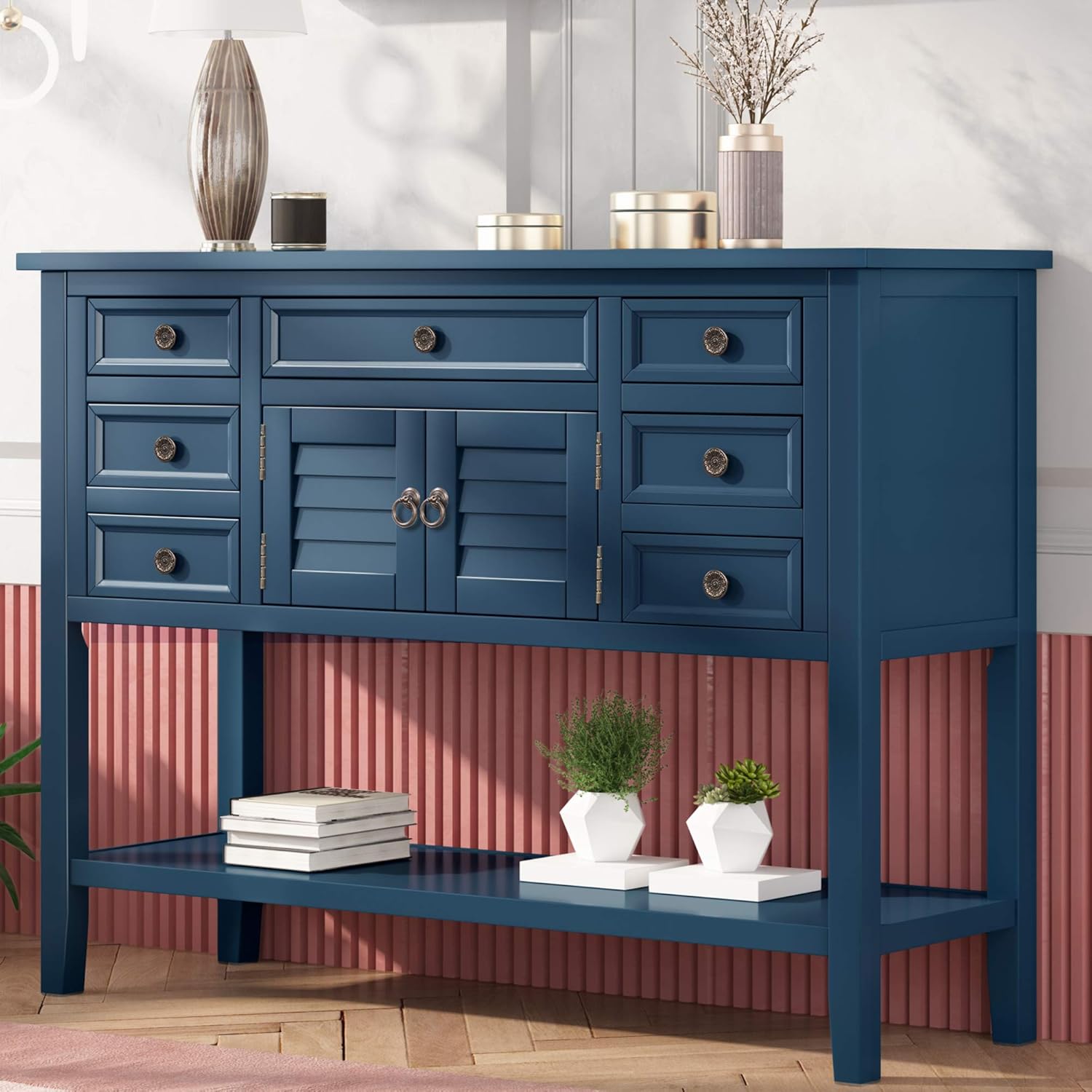 Buffet Table with Cabinet, 7 Storage Drawers and Bottom Shelf N7993