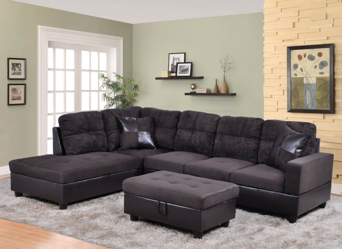 3 PCS Sectional Sofa Set with Storage Ottoman and Matching Pillows Y28187