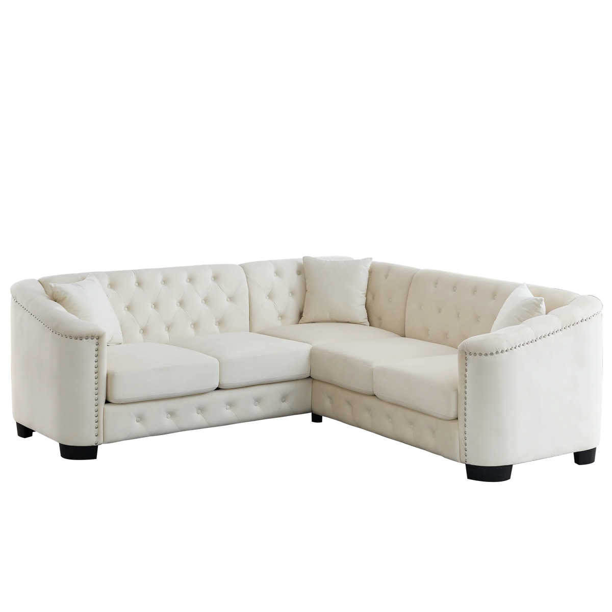Beige Velvet 5-Seater Corner Sofa with 3 Cushions C83381