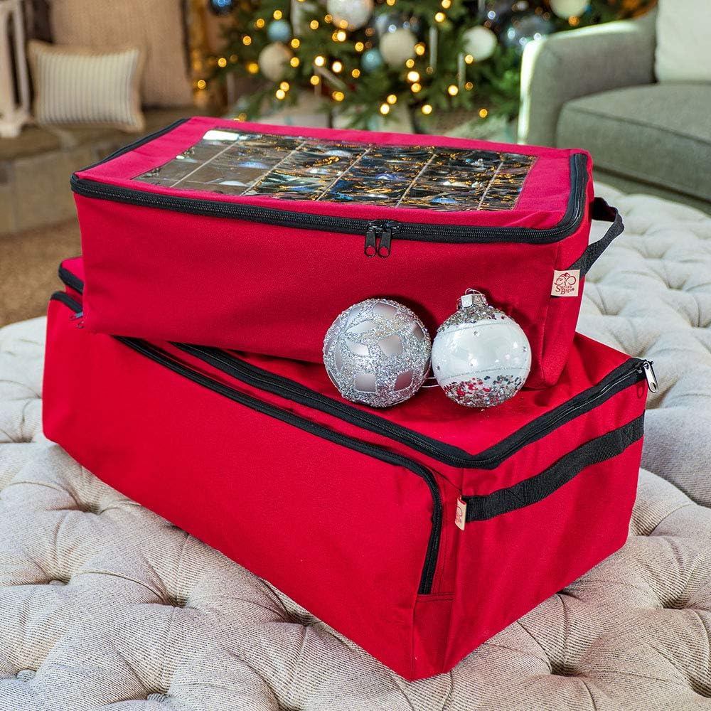 Red Christmas Ornament Storage Box With Dividers Z3721