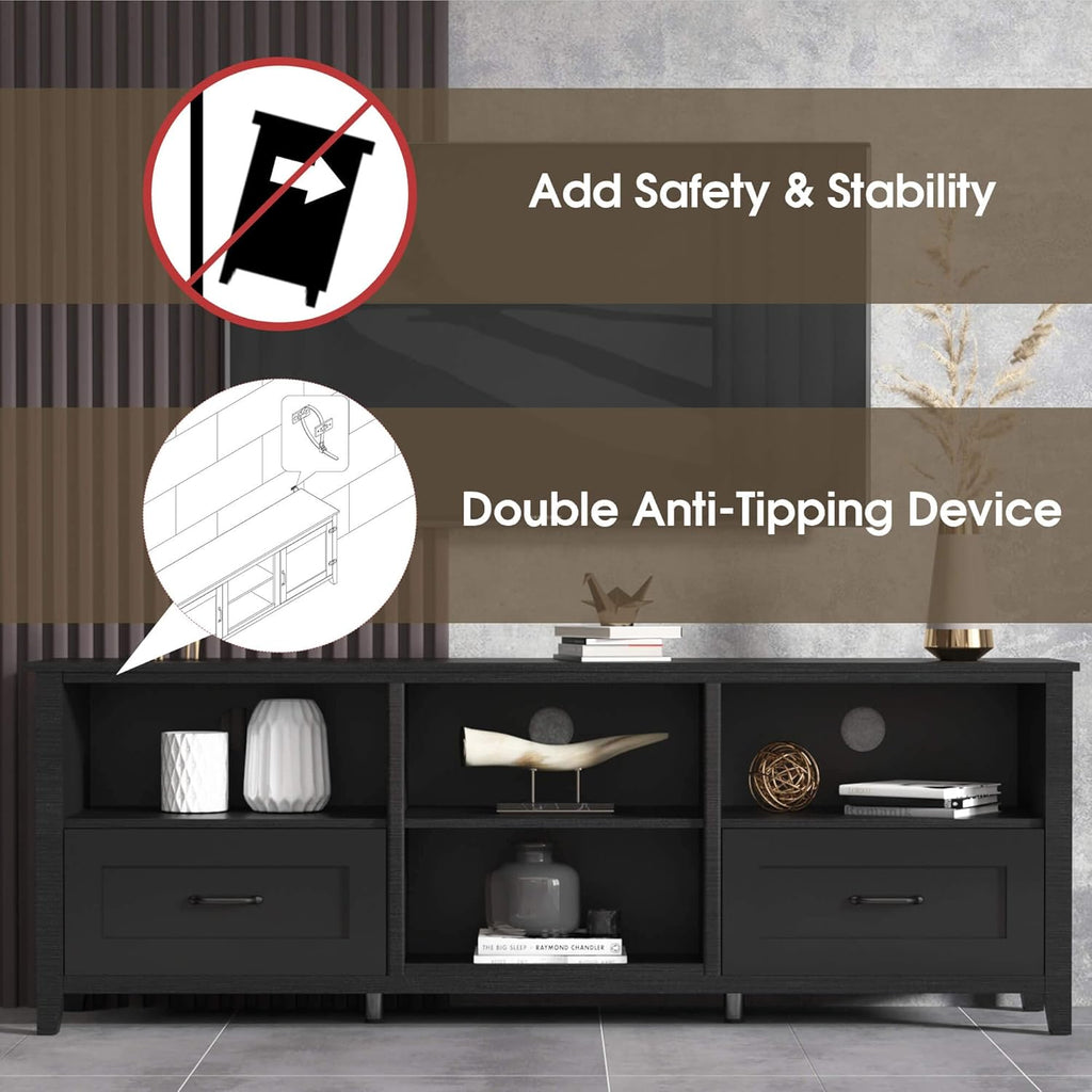 Black 70 inch TV Stand with Drawers Wood Storage Cabinet Z798