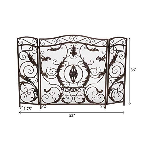 Black Gold Finish Floral Iron Fireplace Screen W691708