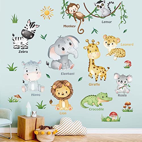 Forest Baby Animals Wall Decals Elephant Lion Giraffe Wall Stickers W29819