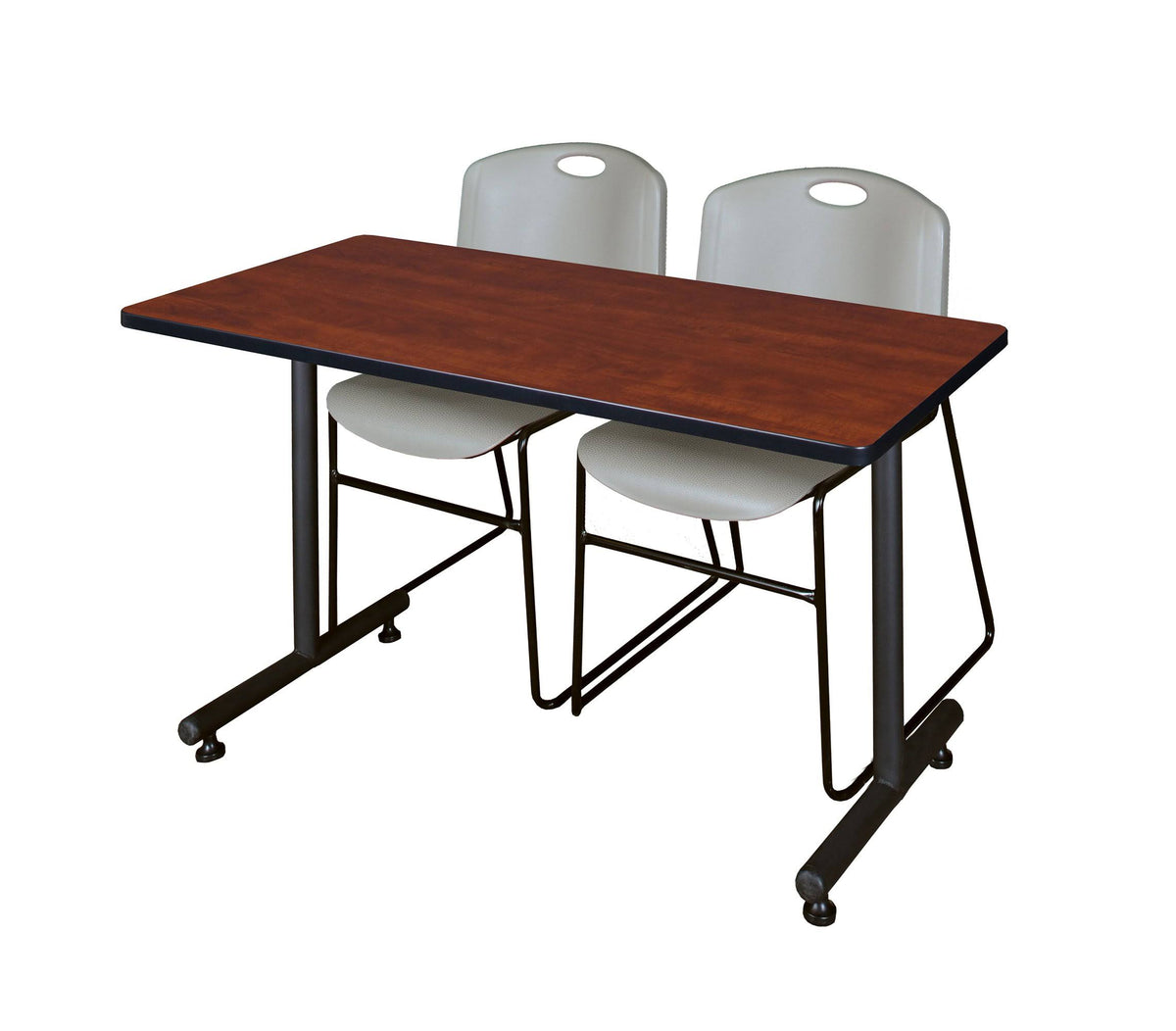 Cherry Training Table and 2 Grey Stack Chairs F1370