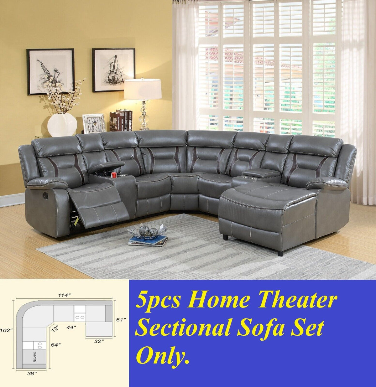 Gray Gel Leatherette 5pc Sectional Sofa Set D18258