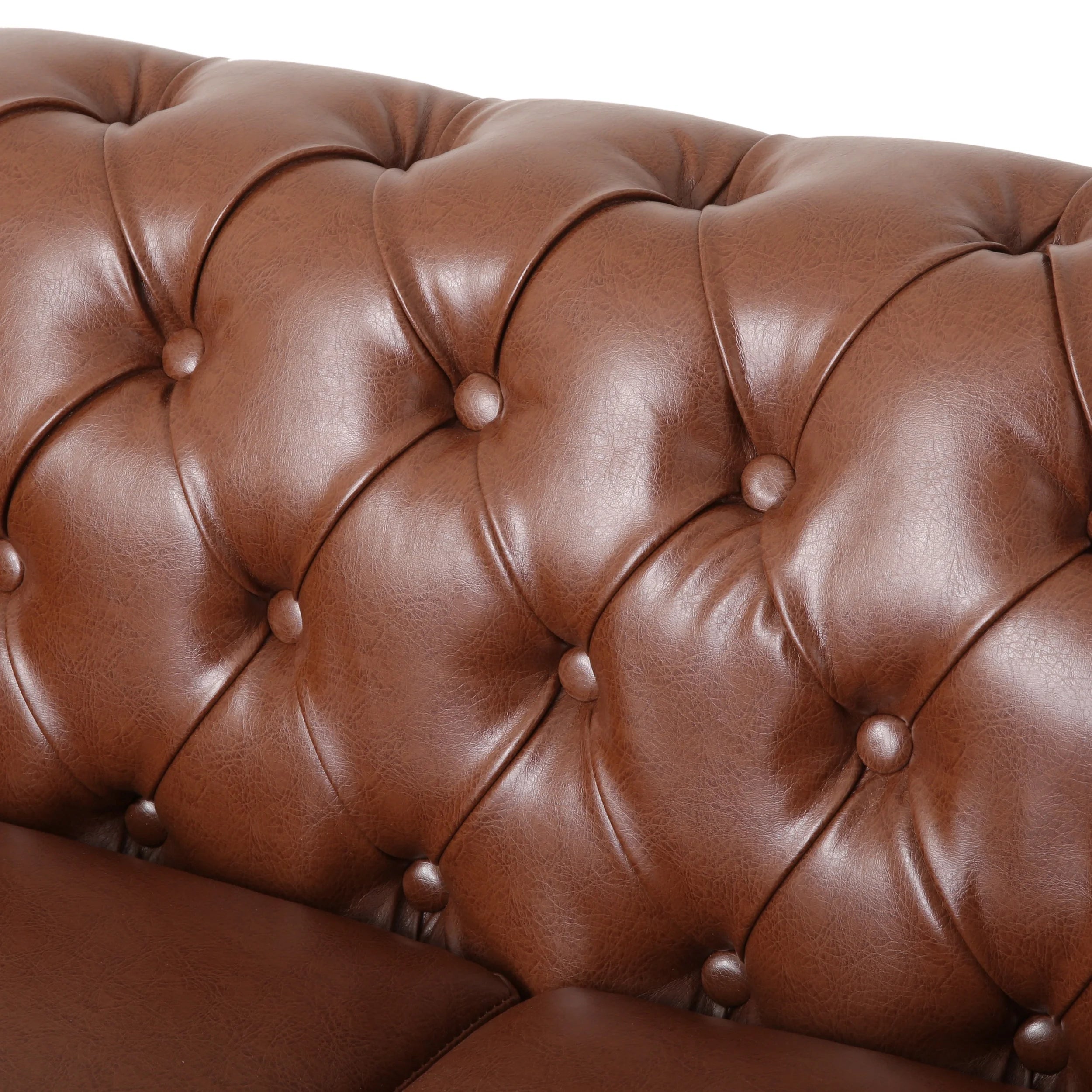 Cognac Brown Upholstered Button Tufted Loveseat with Nailhead Trim T543257