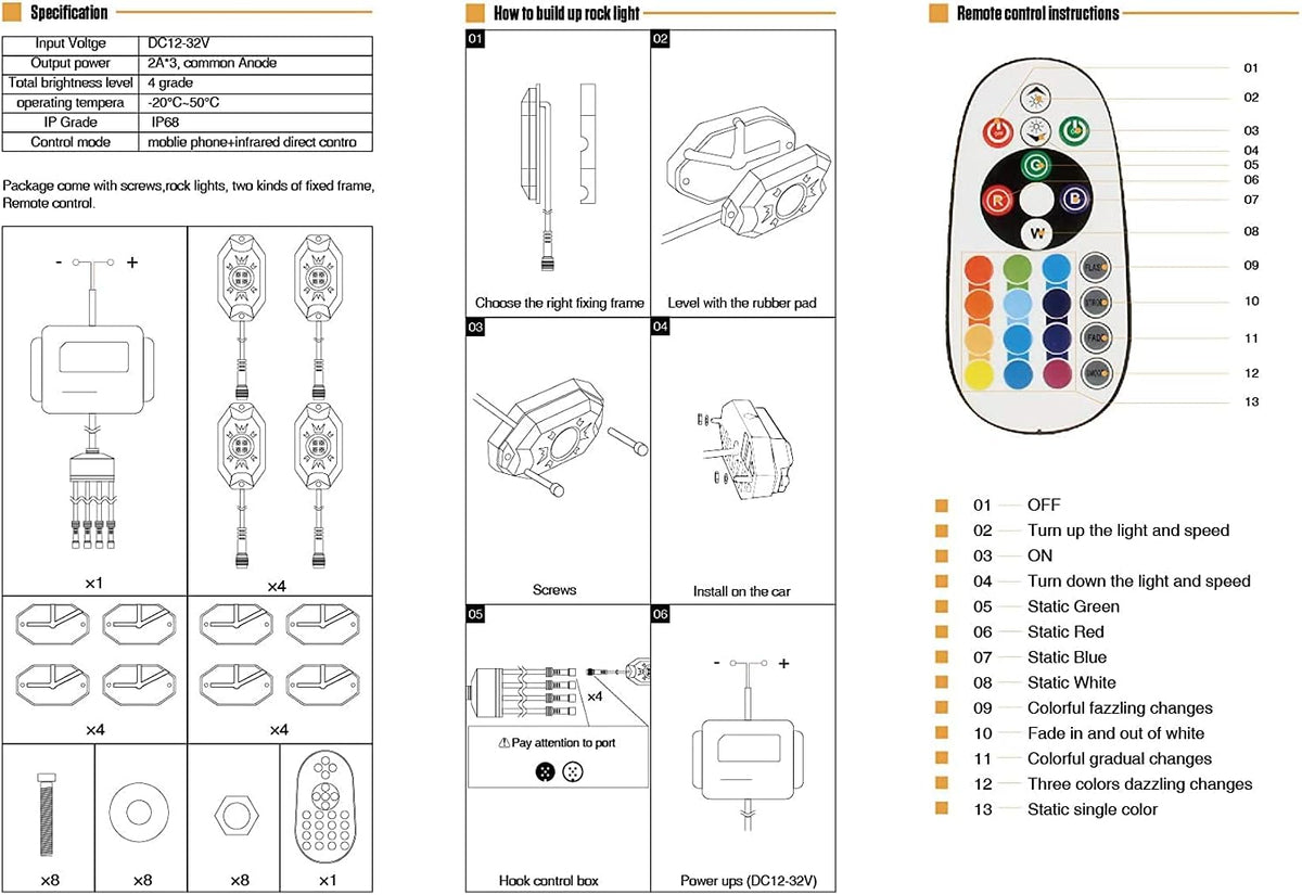 12 Pods RGBW LED Rock Lights for Trucks V9349