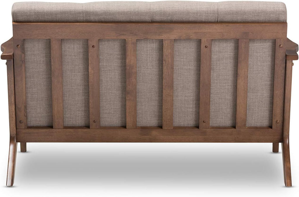 Walnut Wood Light Grey Fabric Tufted 2-Seater Loveseat U511
