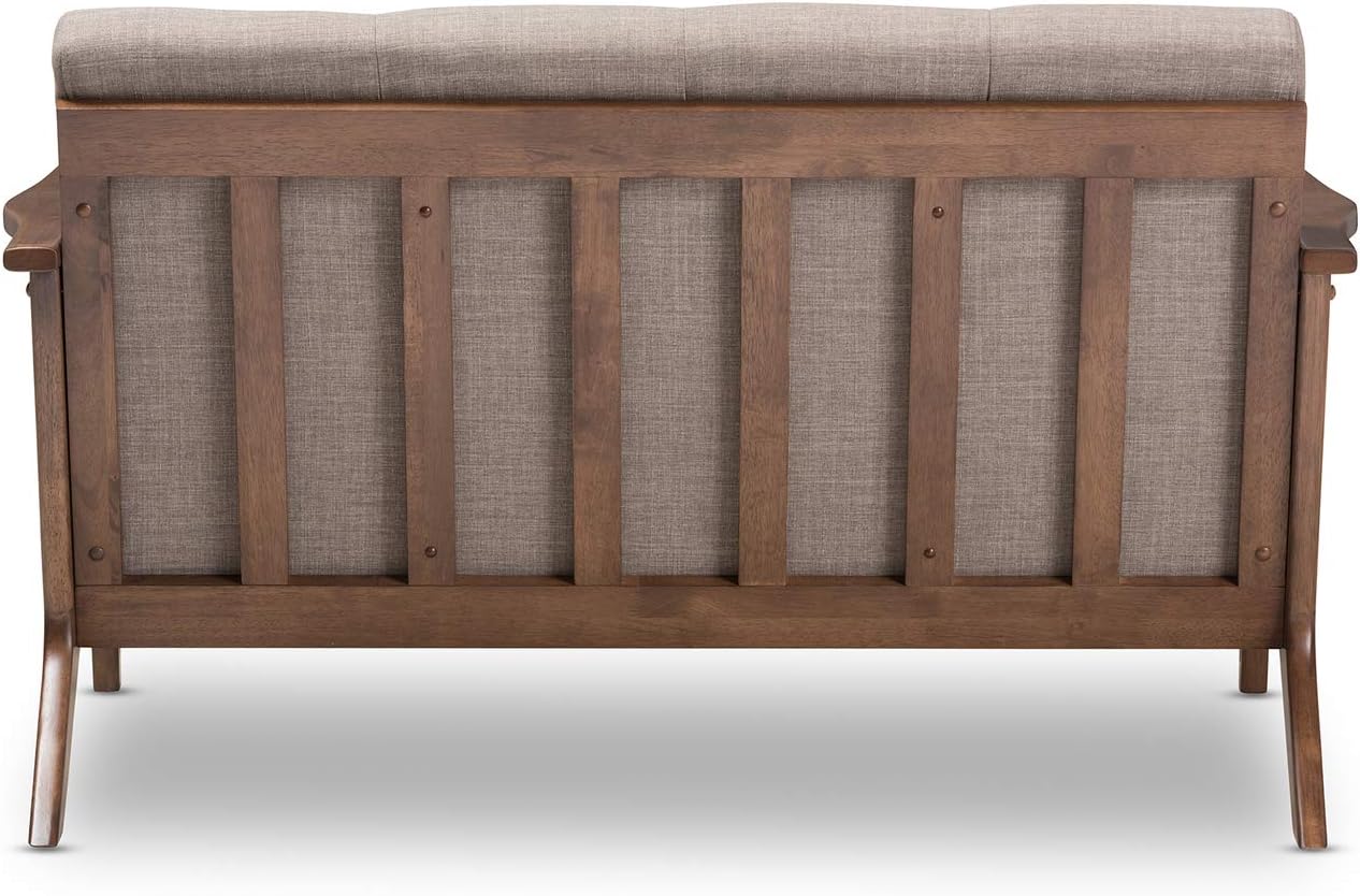 Walnut Wood Light Grey Fabric Tufted 2-Seater Loveseat U511