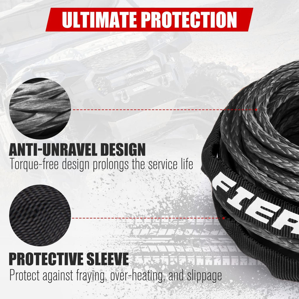 Black 3/16 50FT Synthetic Winch Rope Cable Kit with Forged Hook Fairleads, Pack of 2 I807574