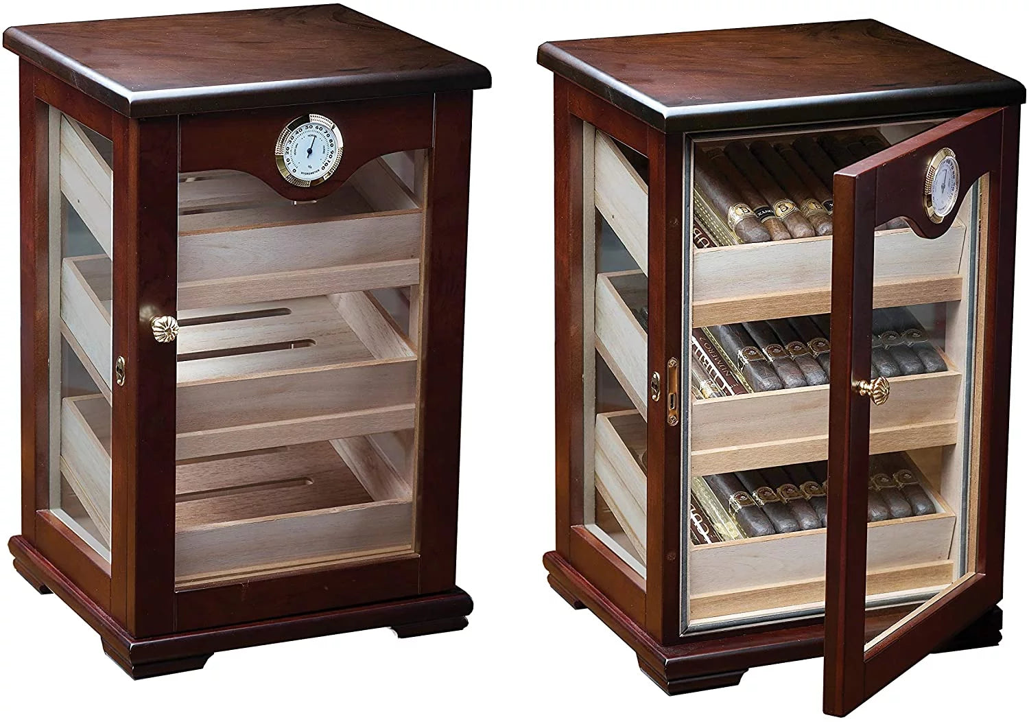 Countertop Display Cigar Humidor with 4 Glass Sides & Angled Trays, Dark Mahogony T99995