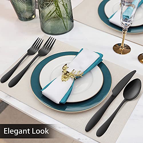 48-Piece Black Stainless Steel Silverware Set with Steak Knives X370
