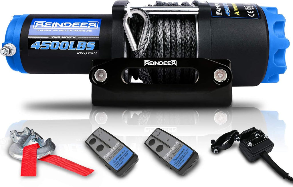 12V 4500 lb Electric Winch Kit Synthetic Rope with Hawse Fairlead Waterproof IP67 Wireless Remotes V3171