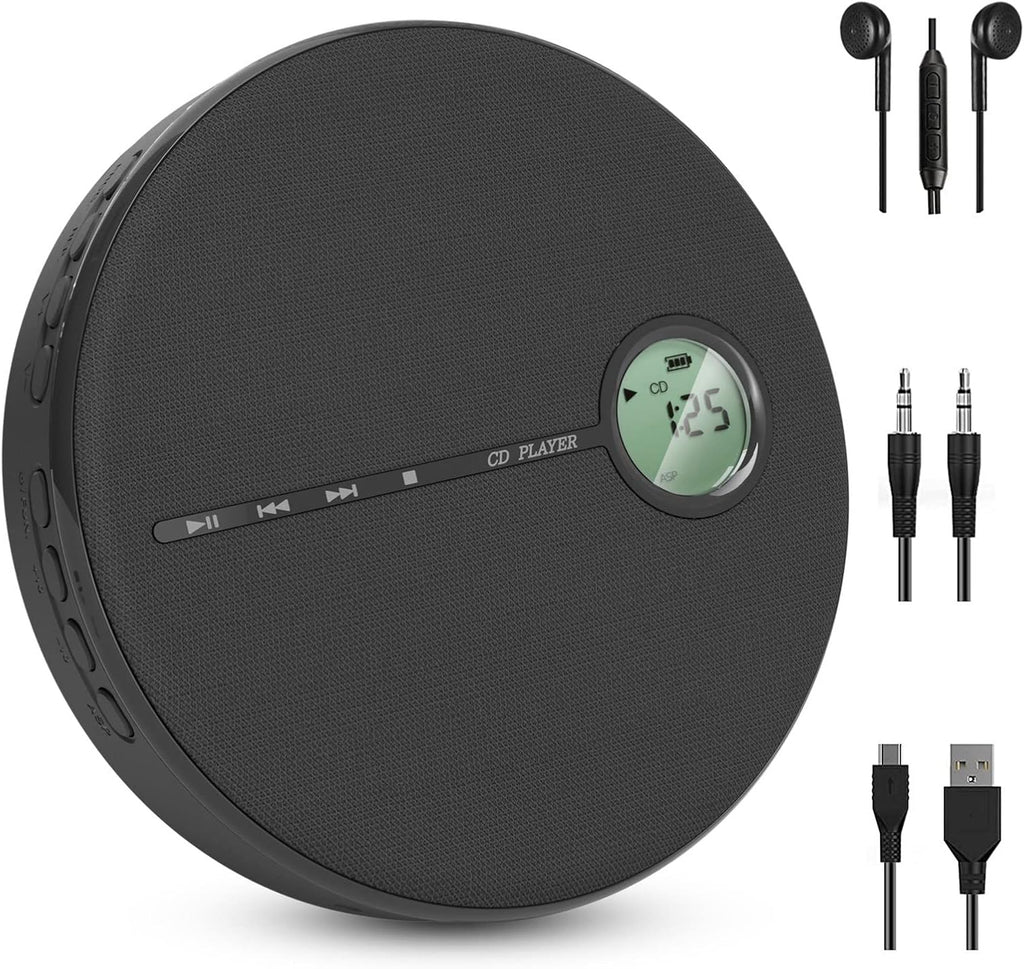 Black Rechargeable Bluetooth CD Player with Speakers A726