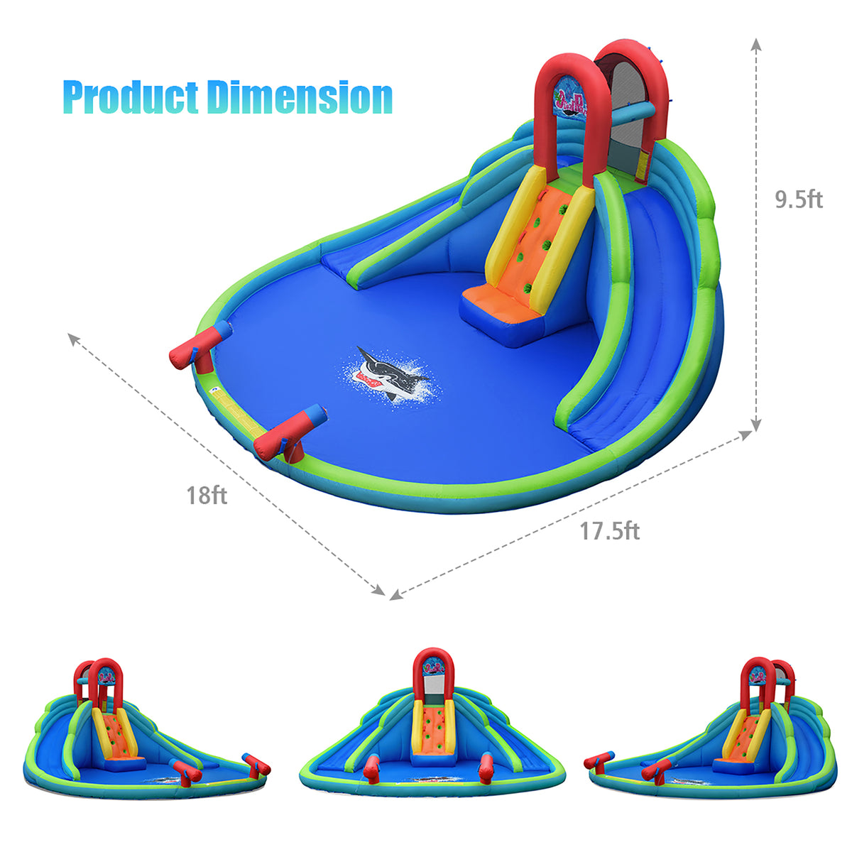 Inflatable Bounce House Water Splash Pool Dual Slide Climbing Wall T29407