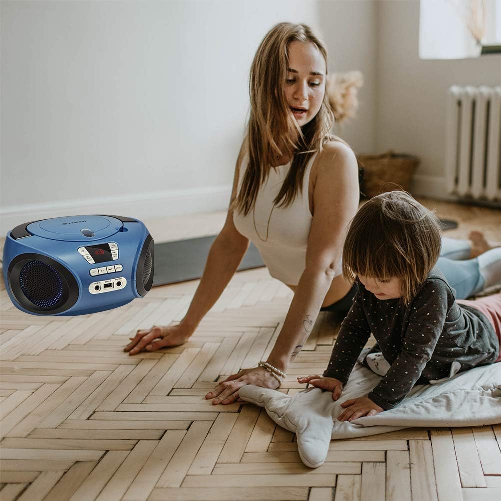 Blue Portable CD Player Boombox with FM Radio, Bluetooth, Stereo Sound Speaker, Pack of 2 W672