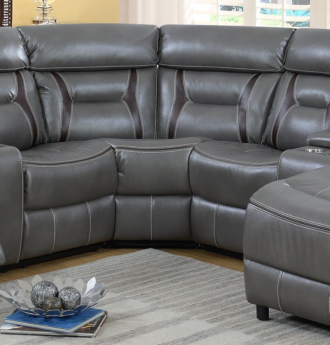Gray Gel Leatherette 5pc Sectional Sofa Set D18258