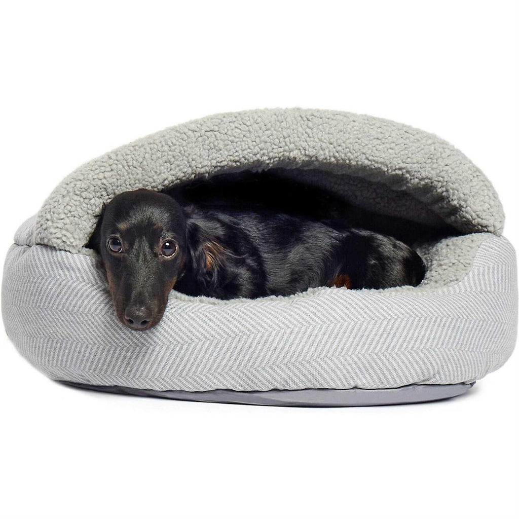 Herringbone Canvas Fleece Deep Dish Cave Bed X74282