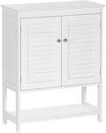 White Two-Door Floor Cabinet with Open Shelf P19919