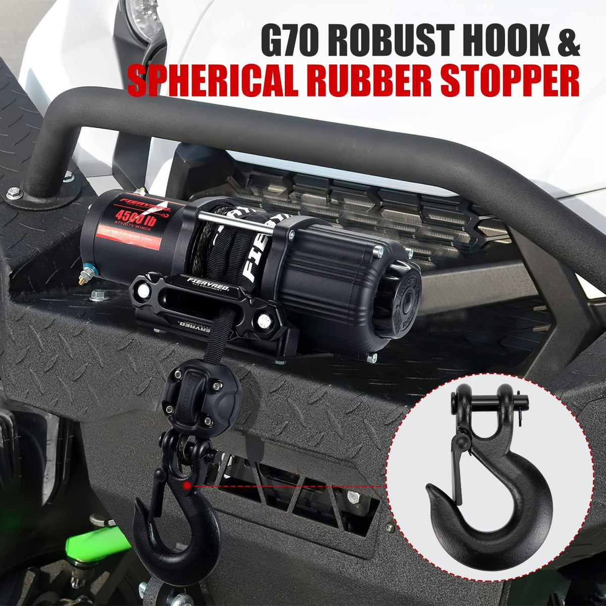 Black 3/16 50FT Synthetic Winch Rope Cable Kit with Forged Hook Fairleads, Pack of 2 I807574