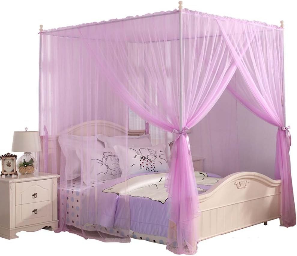 Queen Black Canopy Bed Frame with Bed Drape Netting J905154
