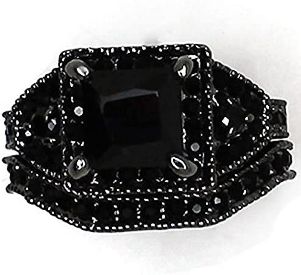 Black Onyx Princess Cut Bridal Ring Set N4789