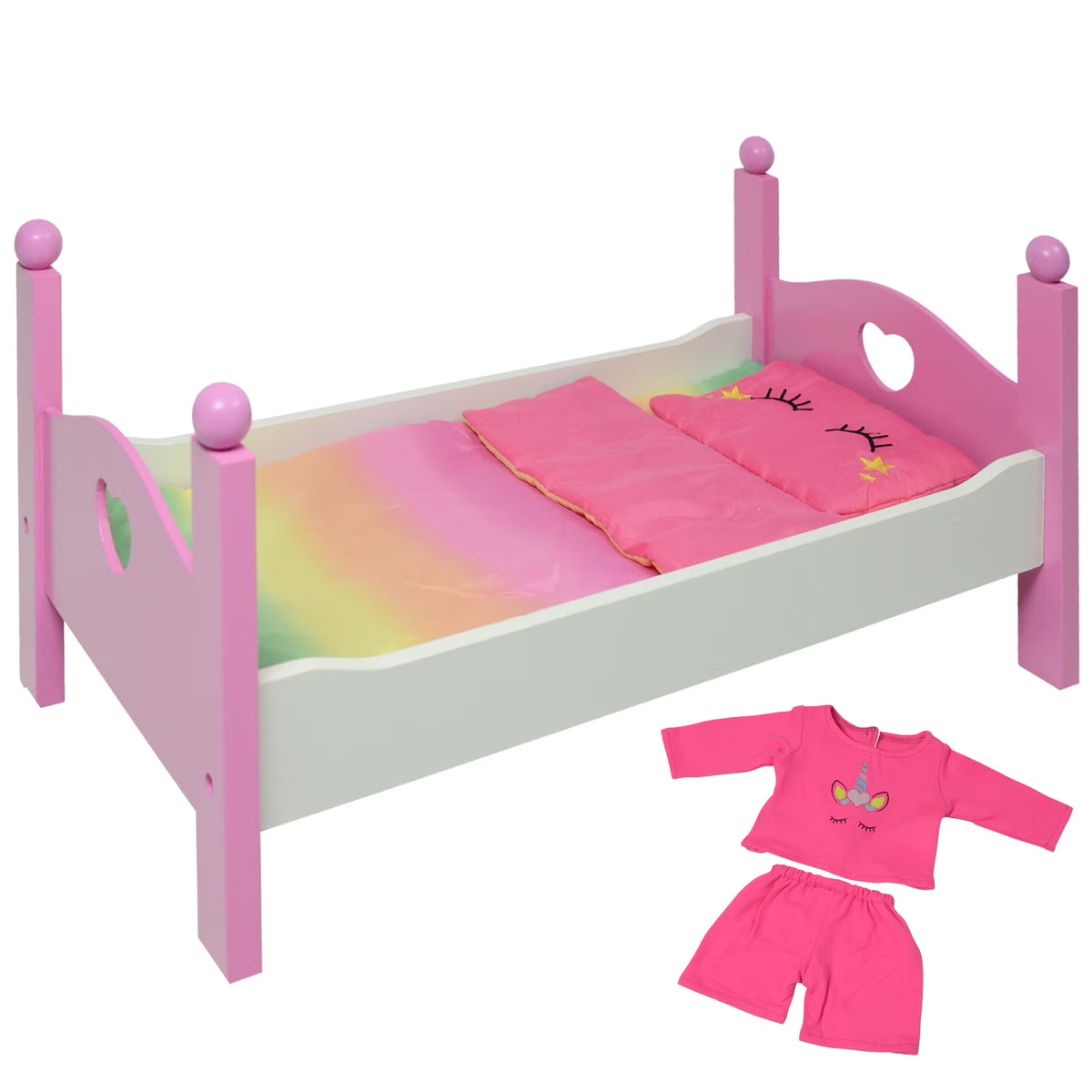 Unicorn Wooden Doll Bed with Doll Pajamas I3887