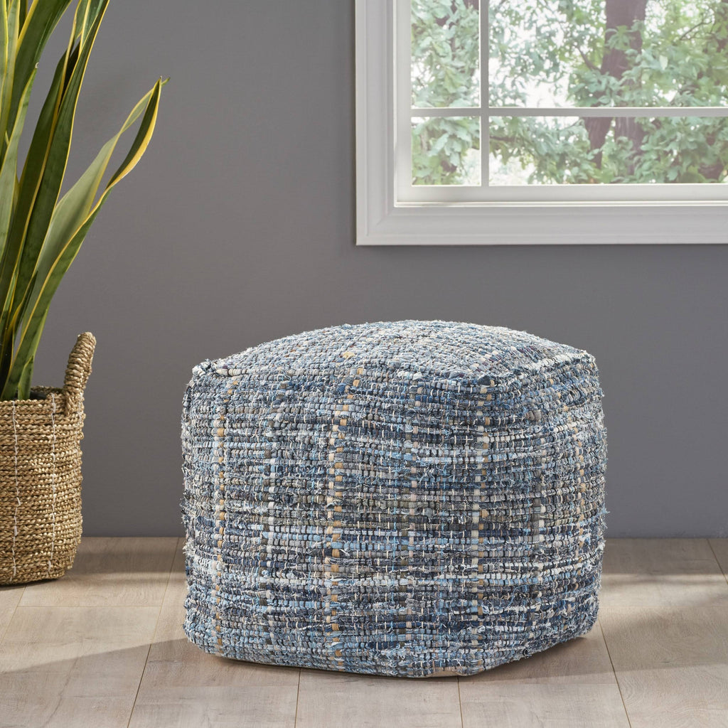 Blue Fabric Pouf Ottoman G142180