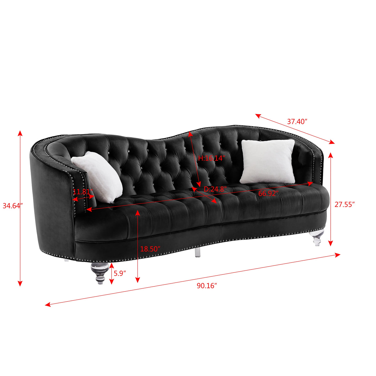 Black Tufted 3P Sofa F56291