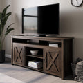 Modern Barn Door Wood Electric Fireplace TV Stand with Two Open Shelves and Cabinets F8359