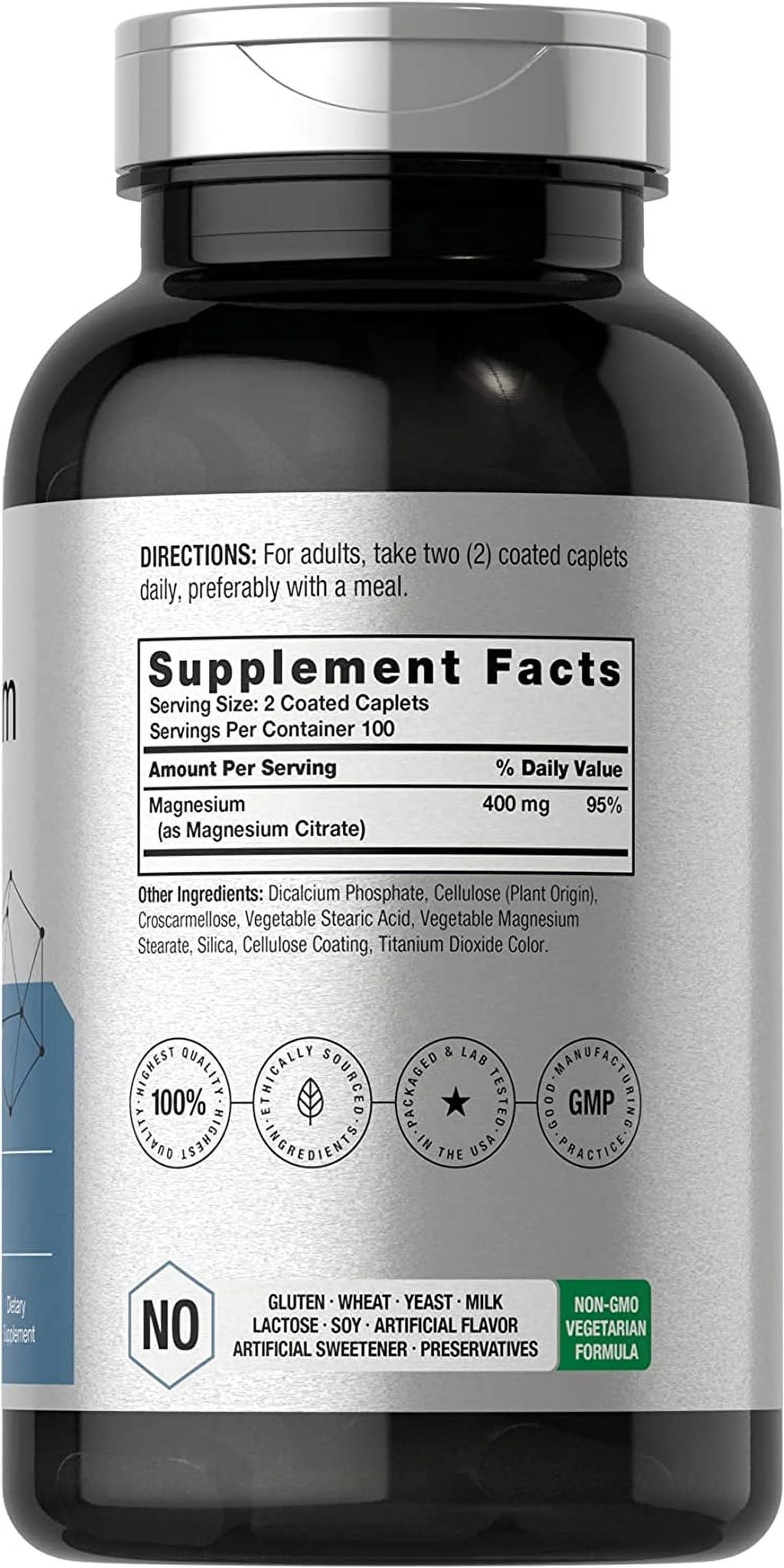 Magnesium Citrate 400mg 200 Caplets Vegetarian Formula T173