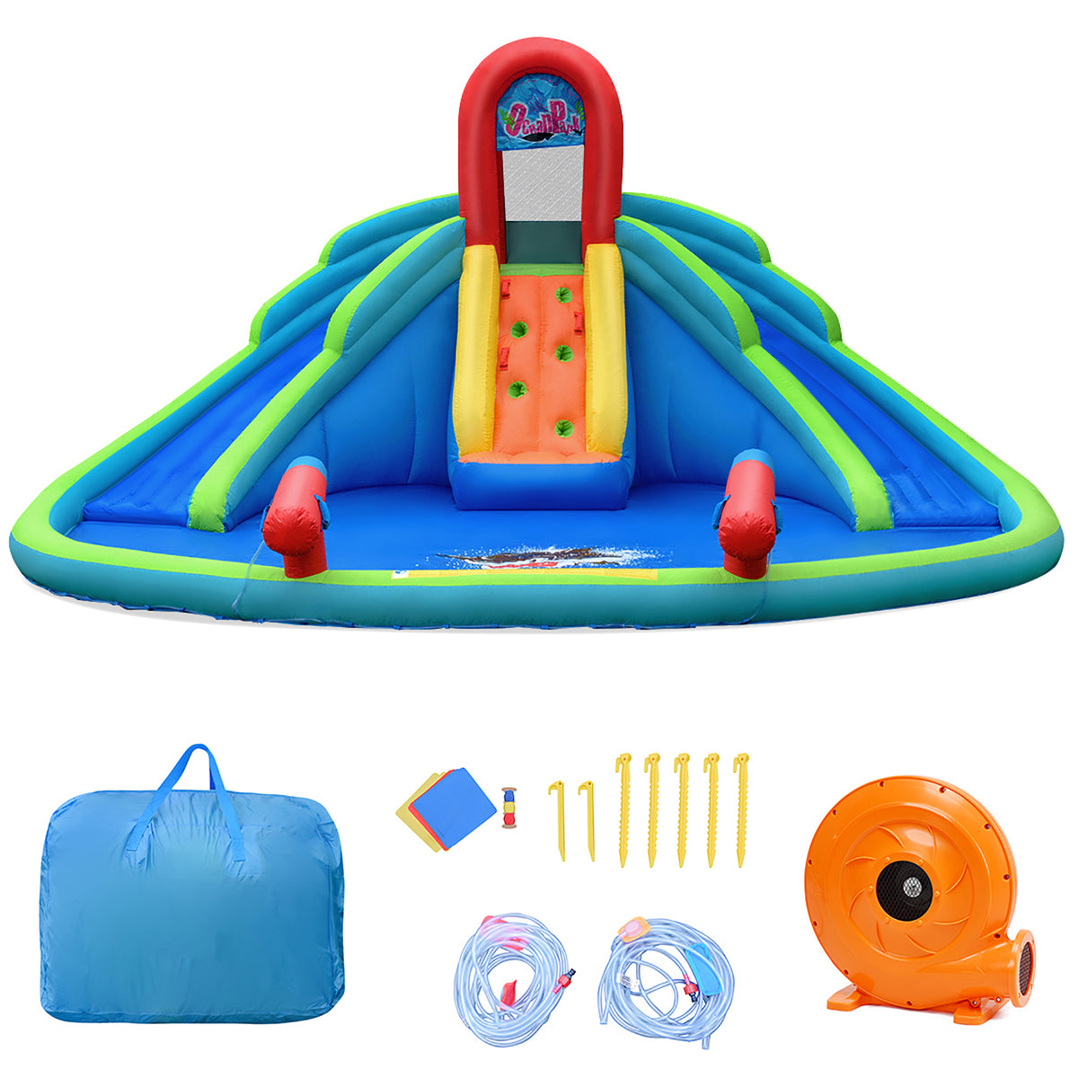 Inflatable Bounce House Water Splash Pool Dual Slide Climbing Wall T29407