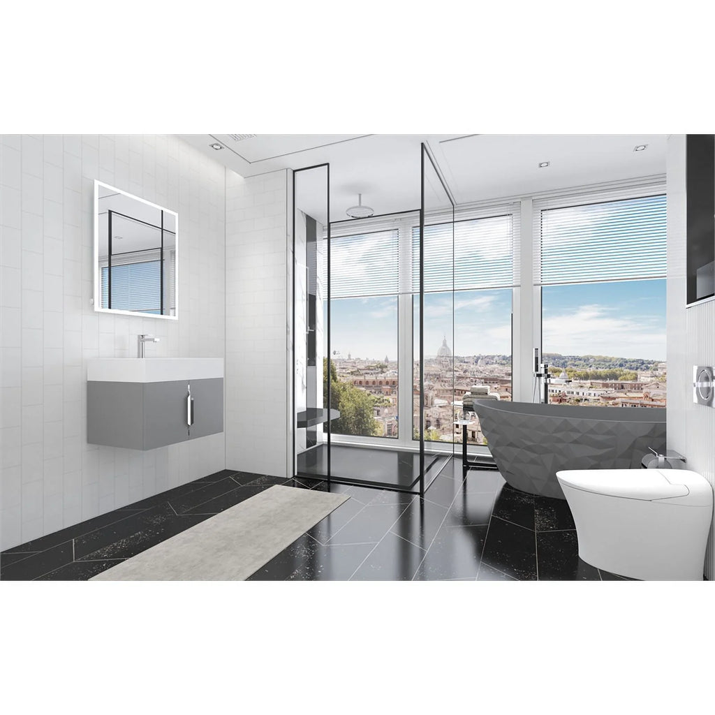 Gray Wood Floating Vanity with White Top T960412