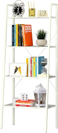 White Wood and Metal 4-Tier Ladder Bookshelf W2459
