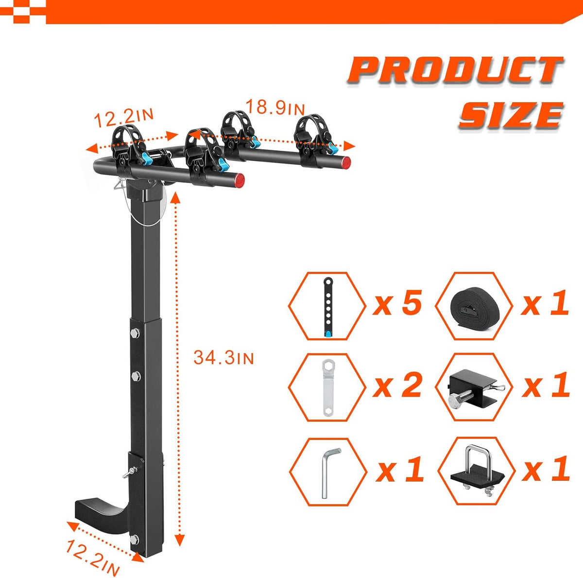 Hitch Bike Rack with Reflector and 2 Receiver, Heavy Duty Bicycle Carrier N52536