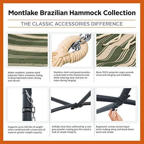 Heather Fern Green Stripe Hammock with Steel Stand P2619