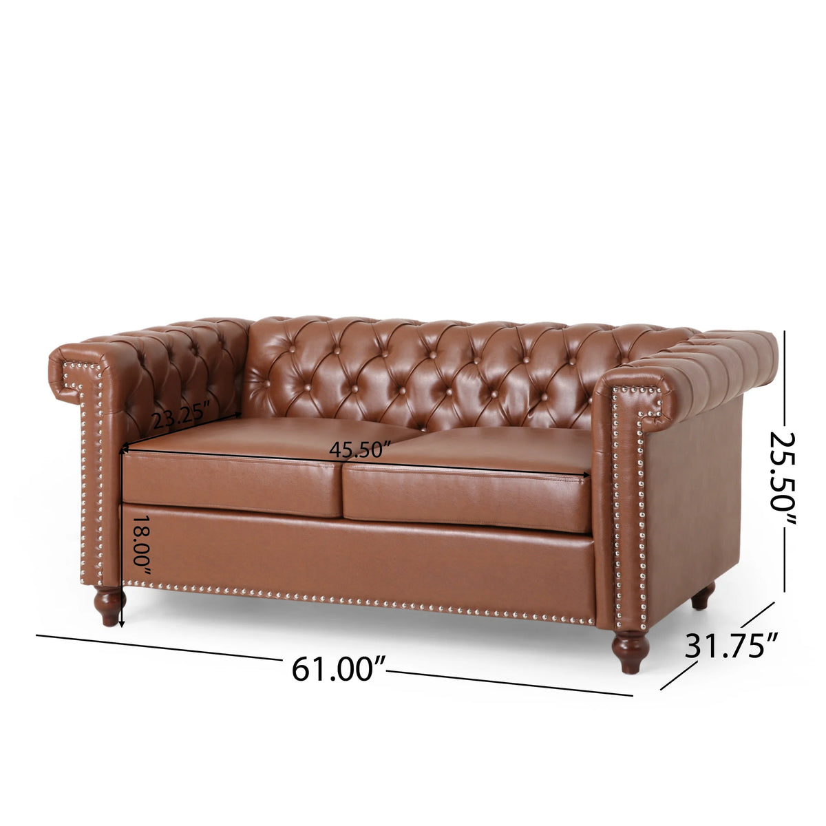 Cognac Brown Upholstered Button Tufted Loveseat with Nailhead Trim T543257