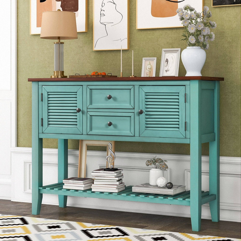 Blue Console Table with 2 Drawers and Bottom Shelf B510
