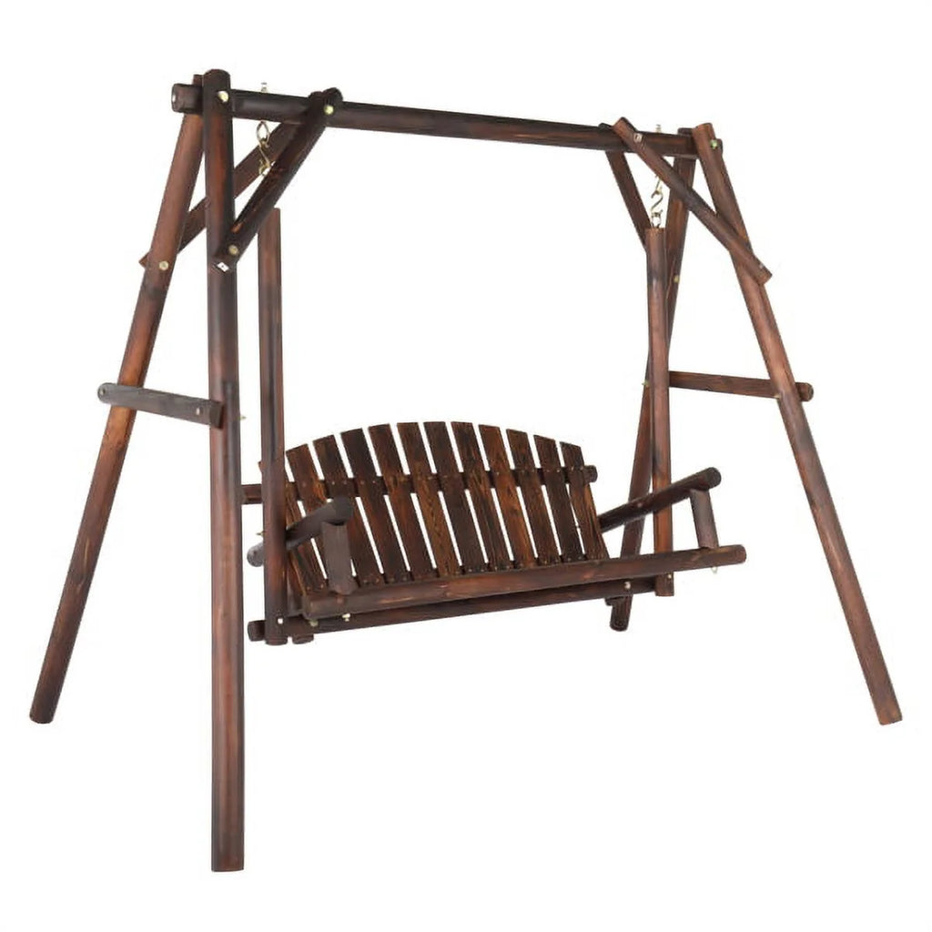6.5ft Hardwood Patio Swing with Stand, Carbonized T4652