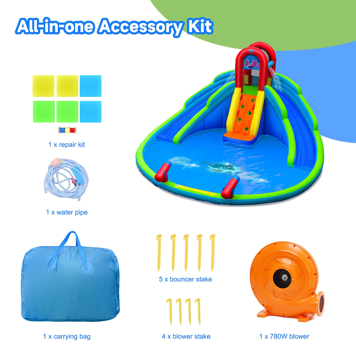 Inflatable Bounce House Water Splash Pool Dual Slide Climbing Wall T29407