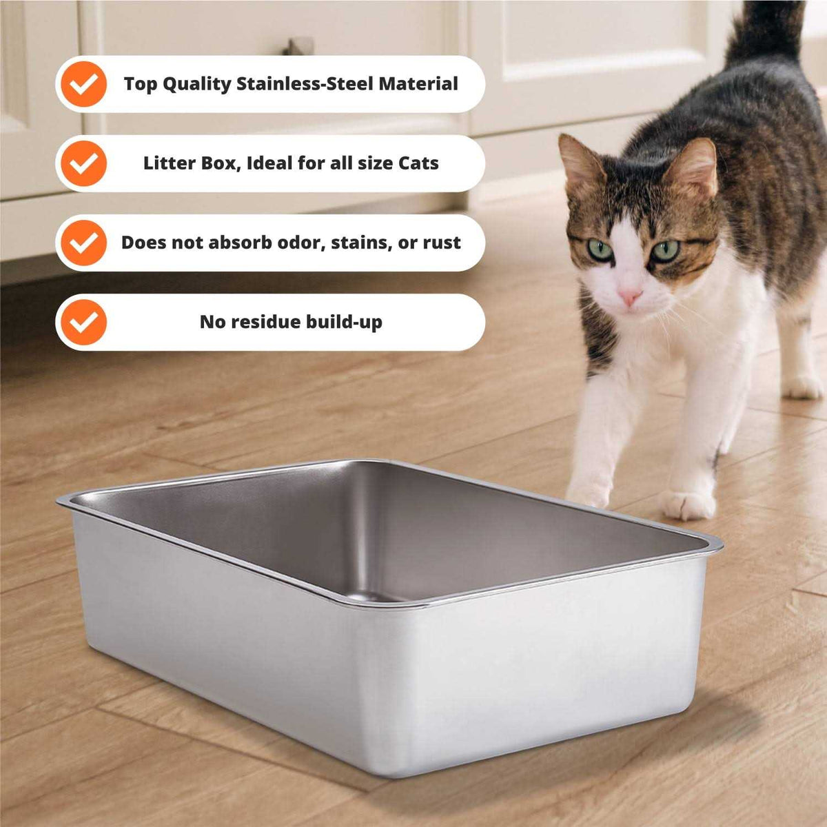 Stainless Steel Cat Litter Box With High Sides Q358