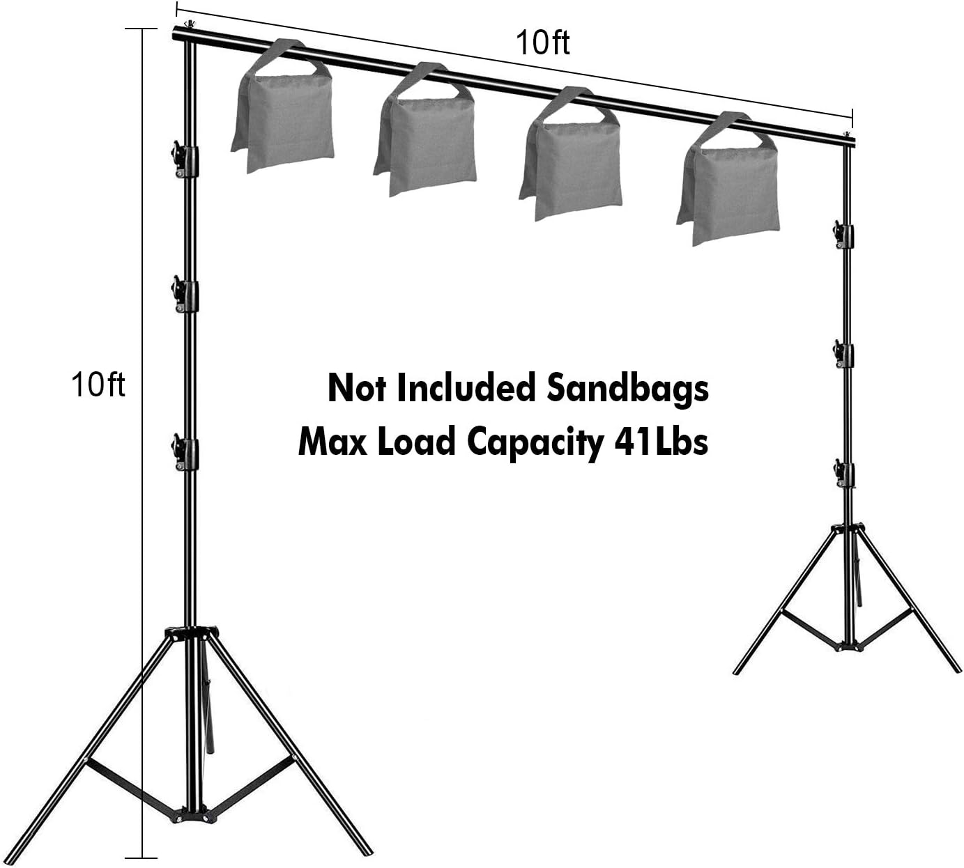 10 x 10Ft Heavy Duty Adjustable Muslin Backdrop Stand Kit with Carrying Bag, 4 Pcs Spring Clamps X5746