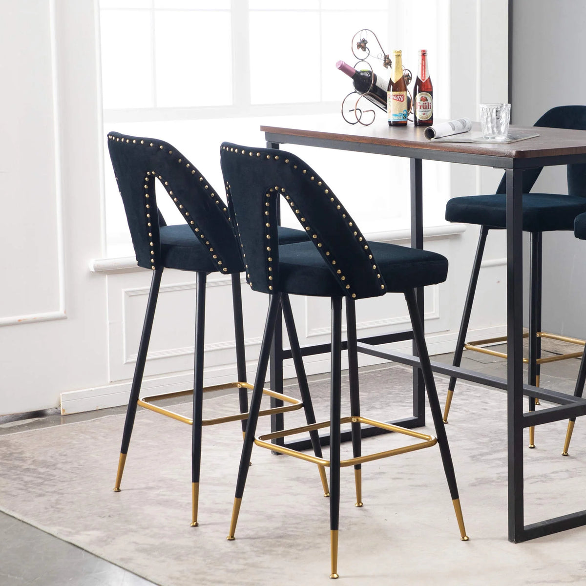 Black Velvet Bar Stools with Back, 30 inch Seat Height, Set of 4 P7722