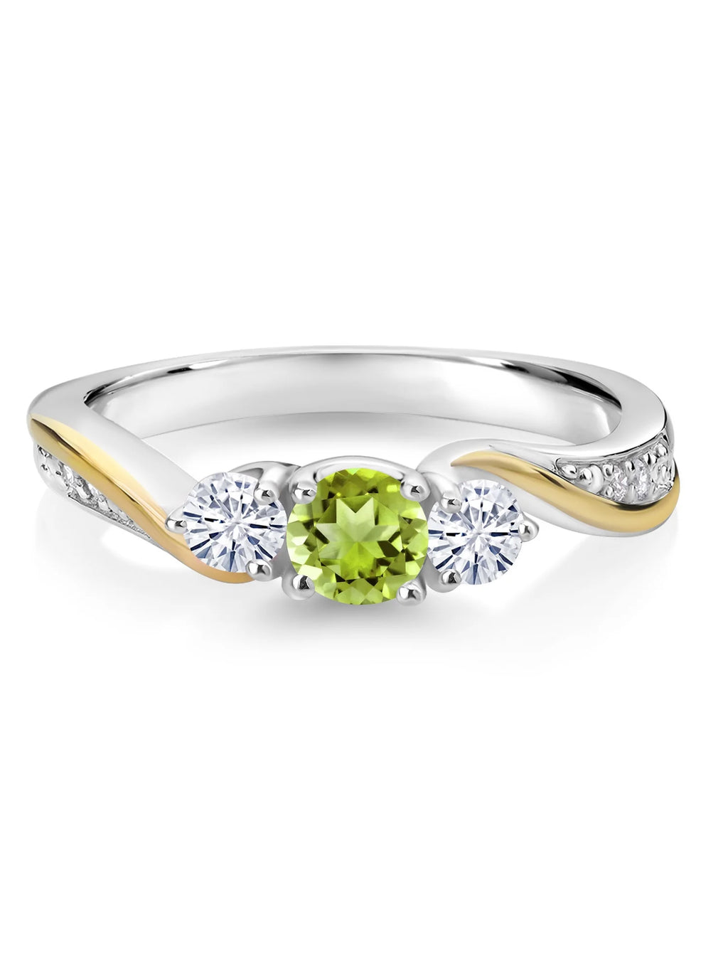 925 Silver 10K Yellow Gold Green Peridot White Moissanite White Lab Grown Diamond 3 Stone Engagement Ring M402