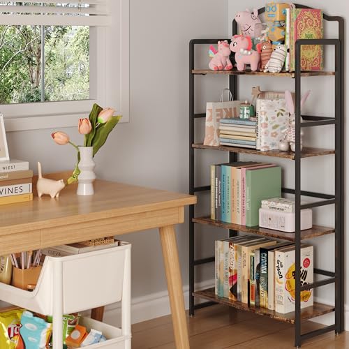 5 Tier Vintage Wood Folding Bookshelf D5044
